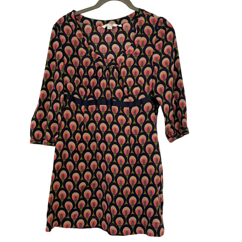 Boden Women's Empire Waist Multicolor Retro Y2K 3/4 Sleeve Tunic Top Size US 8